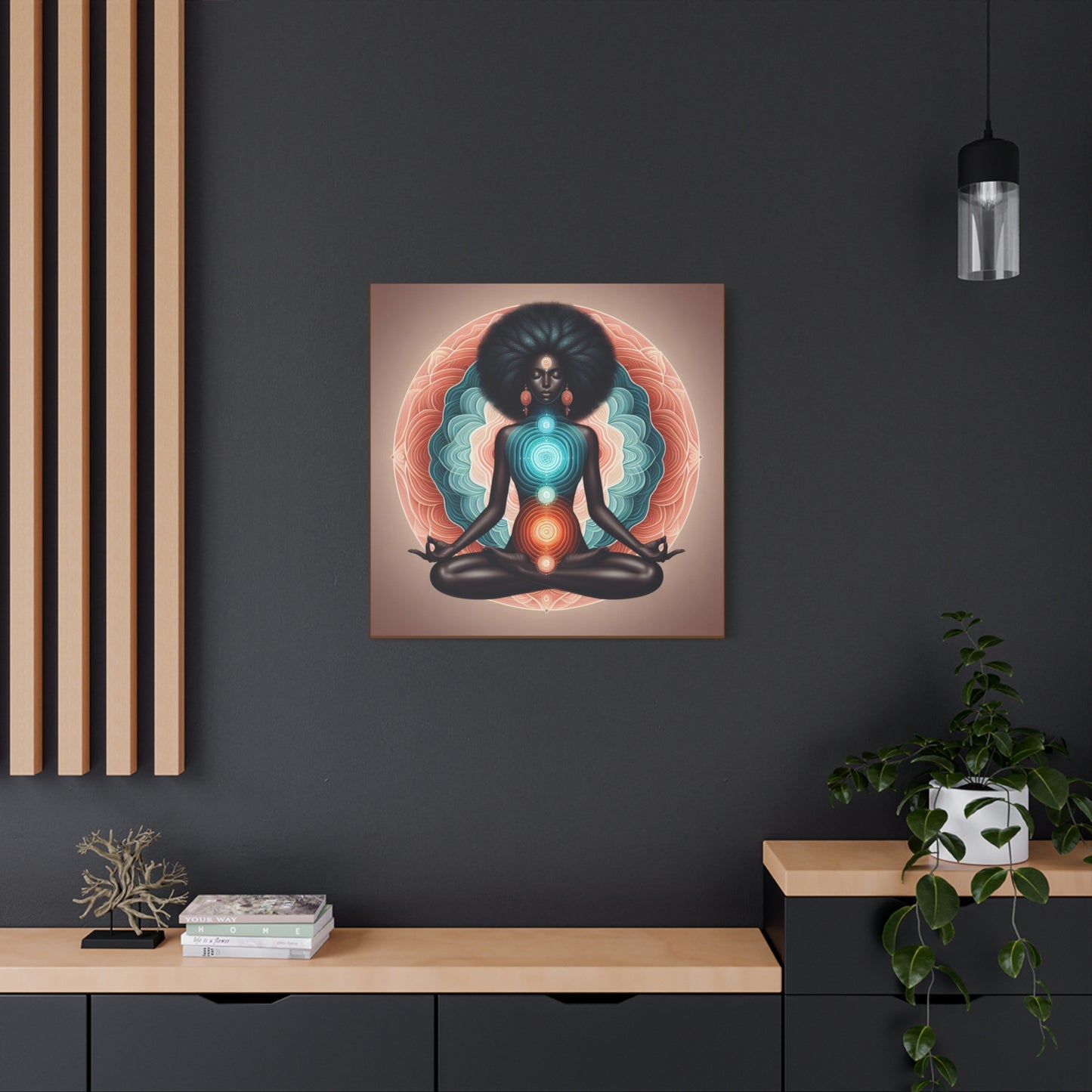 Meditation Art Canvas, Spiritual Wall Decor, Mindfulness Gift, Chakra Artwork, Black Woman Art Print, Yoga Home Decor