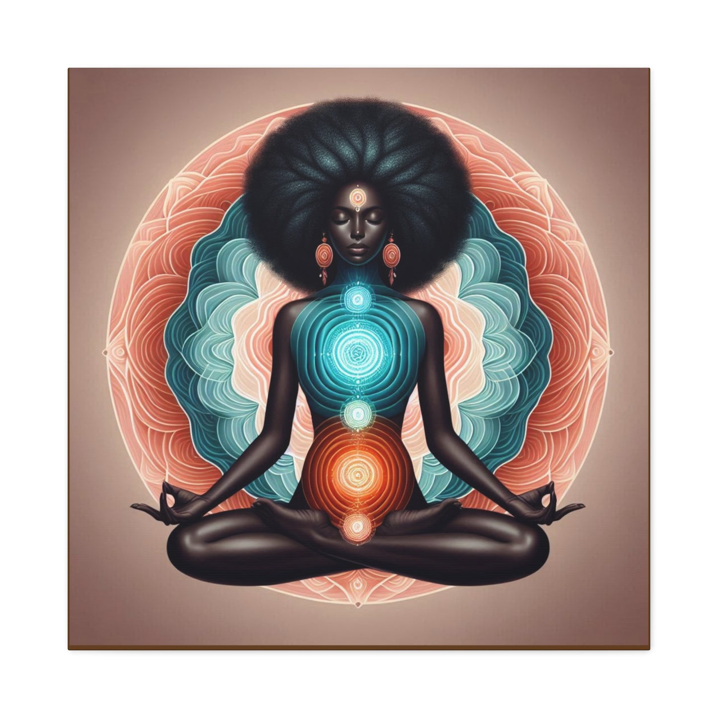 Meditation Art Canvas, Spiritual Wall Decor, Mindfulness Gift, Chakra Artwork, Black Woman Art Print, Yoga Home Decor
