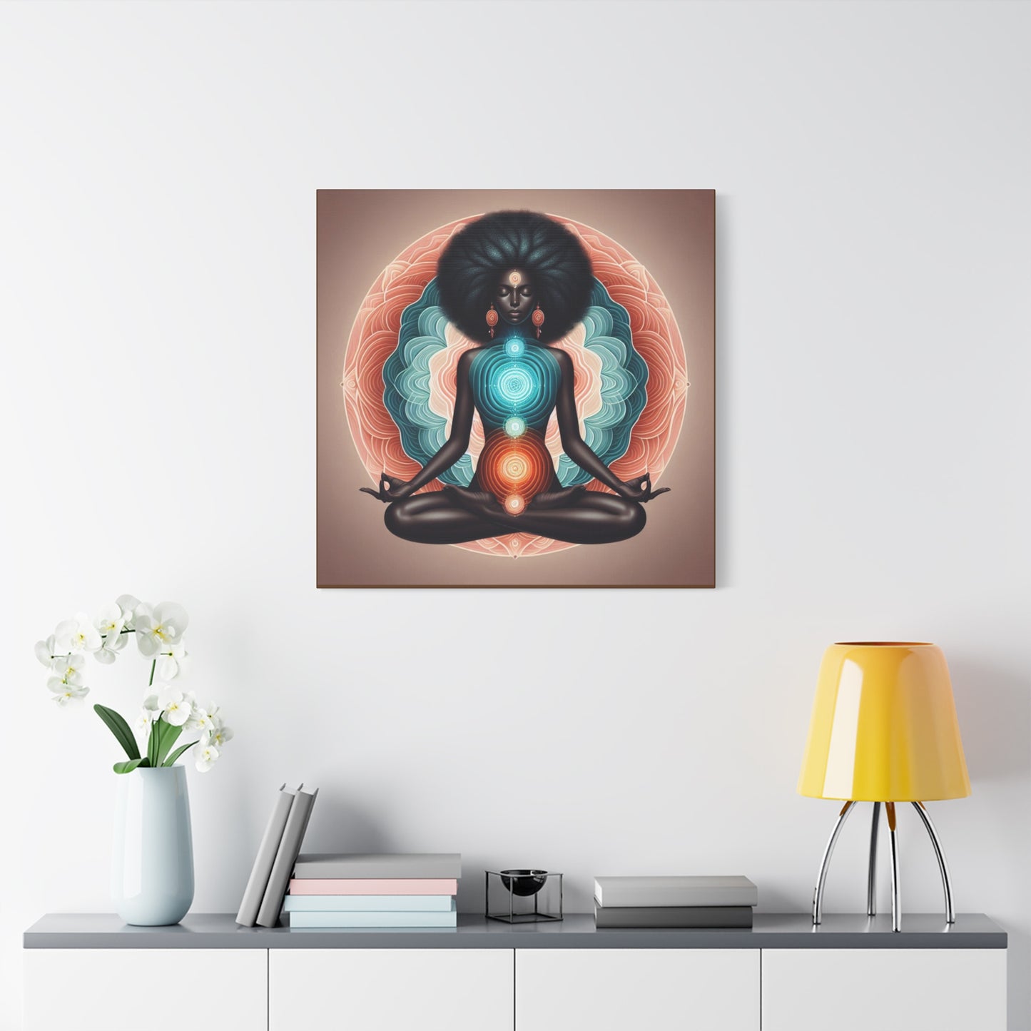 Meditation Art Canvas, Spiritual Wall Decor, Mindfulness Gift, Chakra Artwork, Black Woman Art Print, Yoga Home Decor