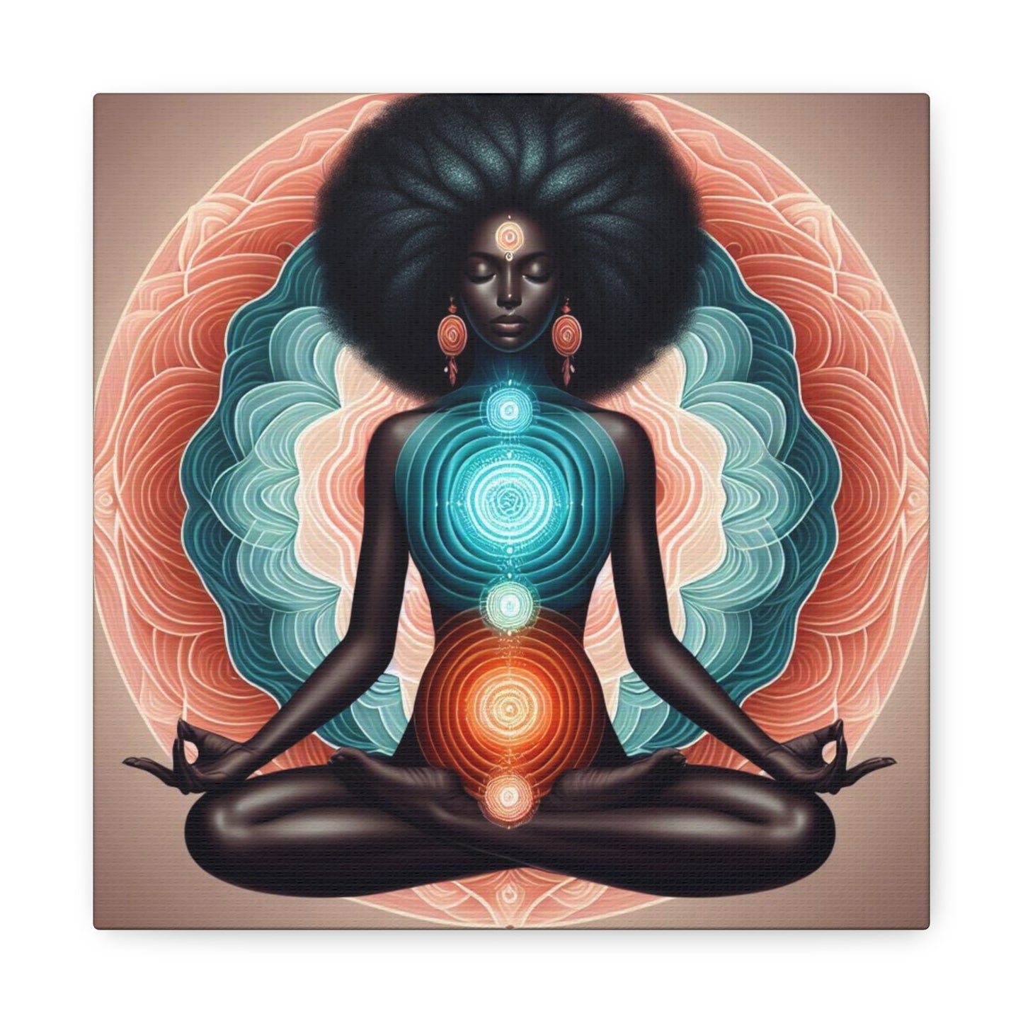 Meditation Art Canvas, Spiritual Wall Decor, Mindfulness Gift, Chakra Artwork, Black Woman Art Print, Yoga Home Decor