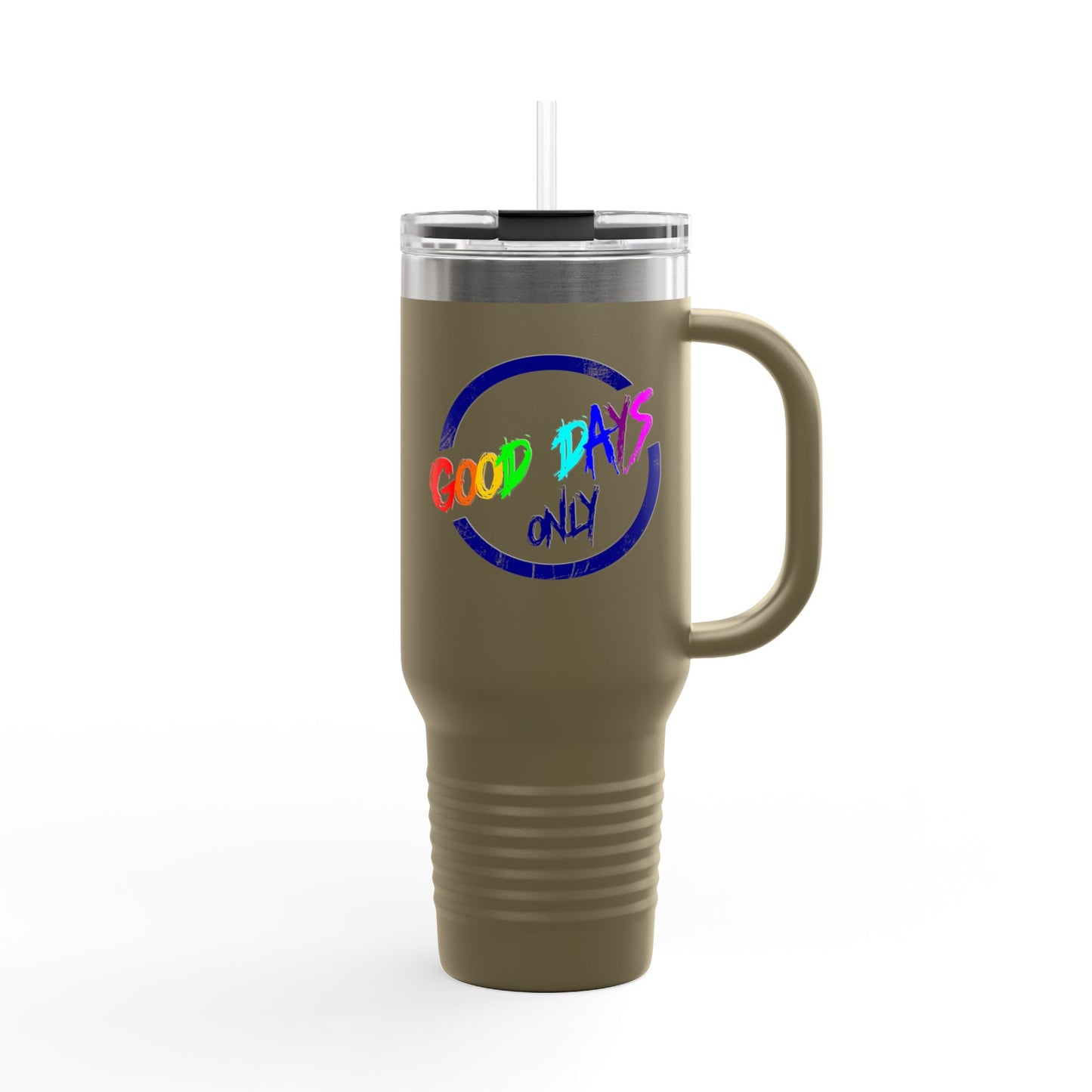 Good Vibes Insulated Travel Mug, 40oz - Perfect for Coffee Lovers, Road Trips, Camping, Gift for Travelers, Motivational Drinkware