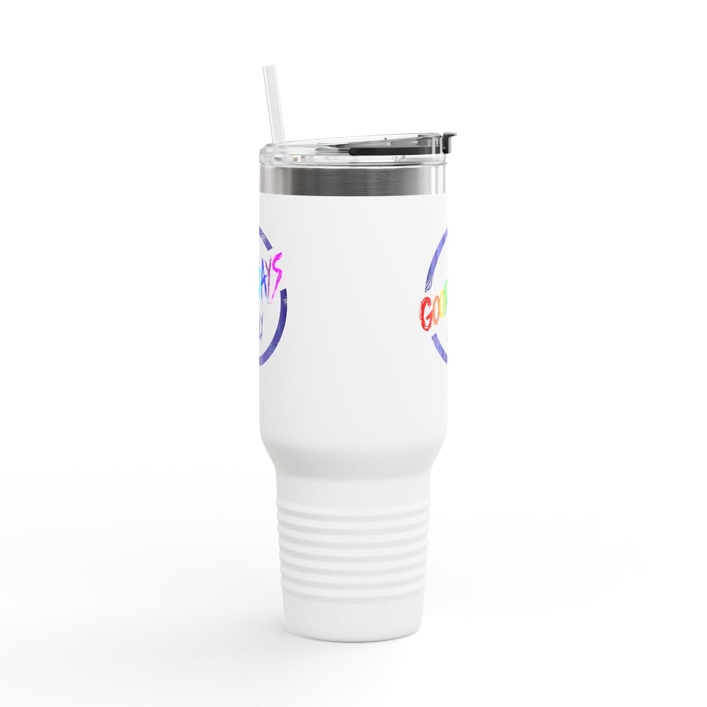Good Vibes Insulated Travel Mug, 40oz - Perfect for Coffee Lovers, Road Trips, Camping, Gift for Travelers, Motivational Drinkware