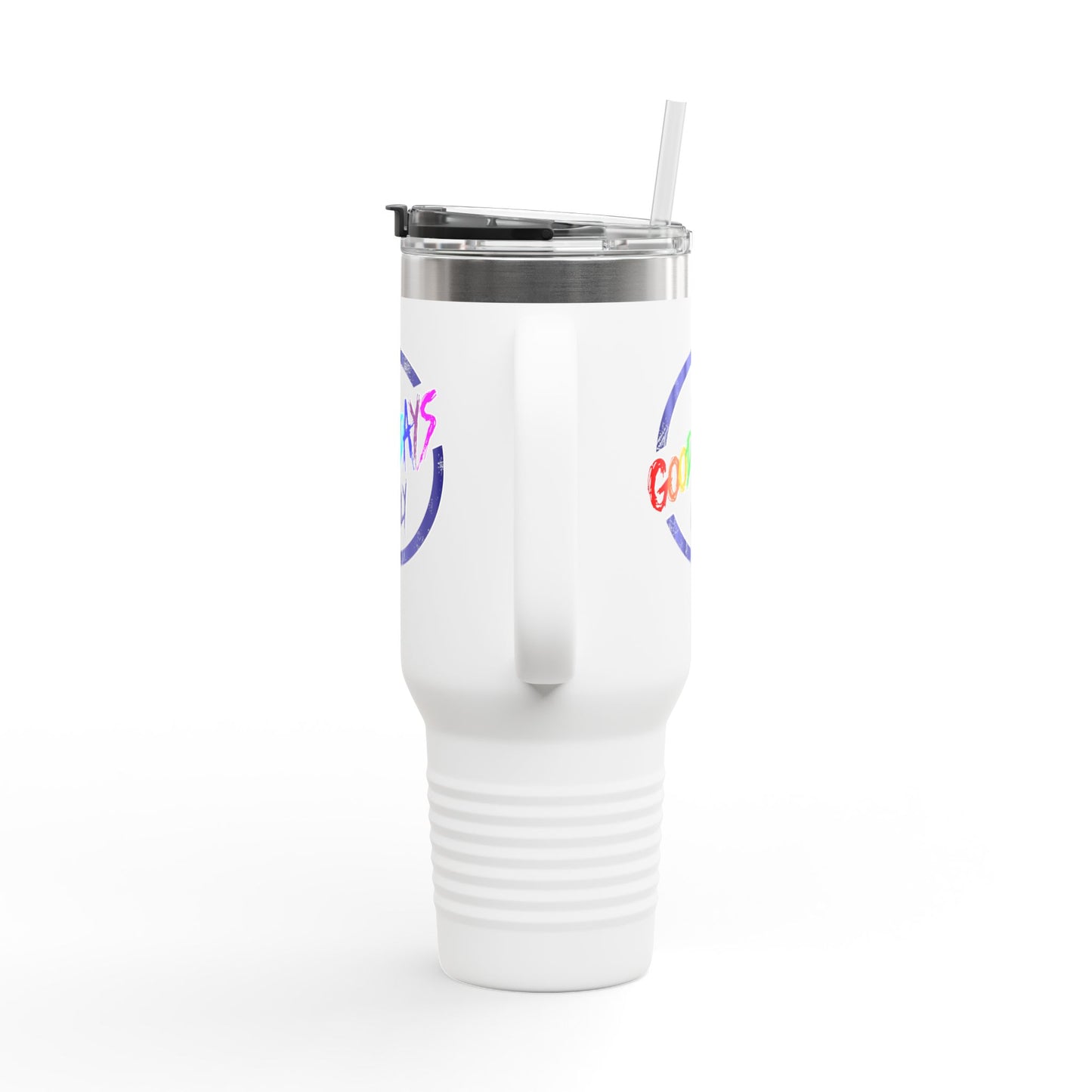 Good Vibes Insulated Travel Mug, 40oz - Perfect for Coffee Lovers, Road Trips, Camping, Gift for Travelers, Motivational Drinkware
