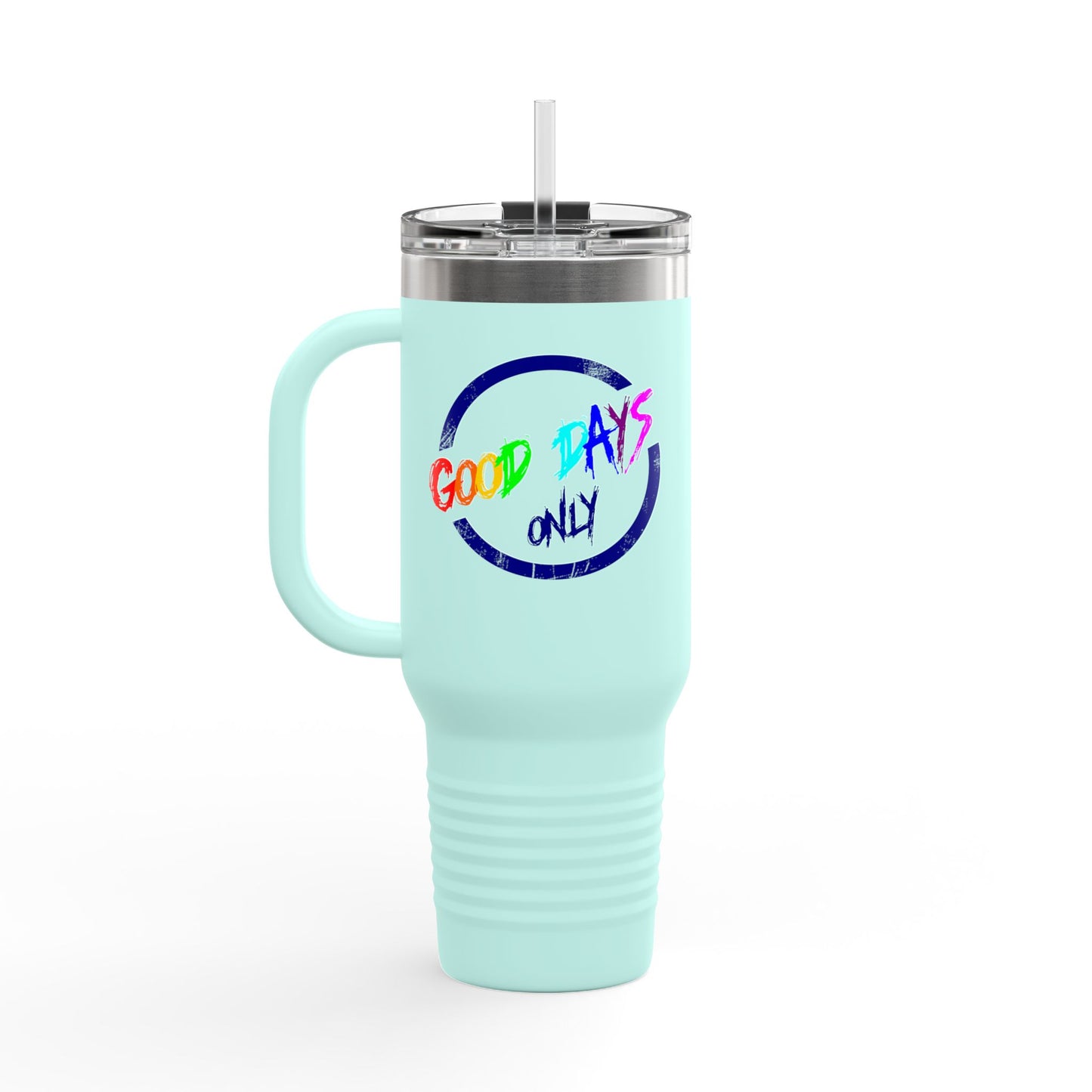 Good Vibes Insulated Travel Mug, 40oz - Perfect for Coffee Lovers, Road Trips, Camping, Gift for Travelers, Motivational Drinkware