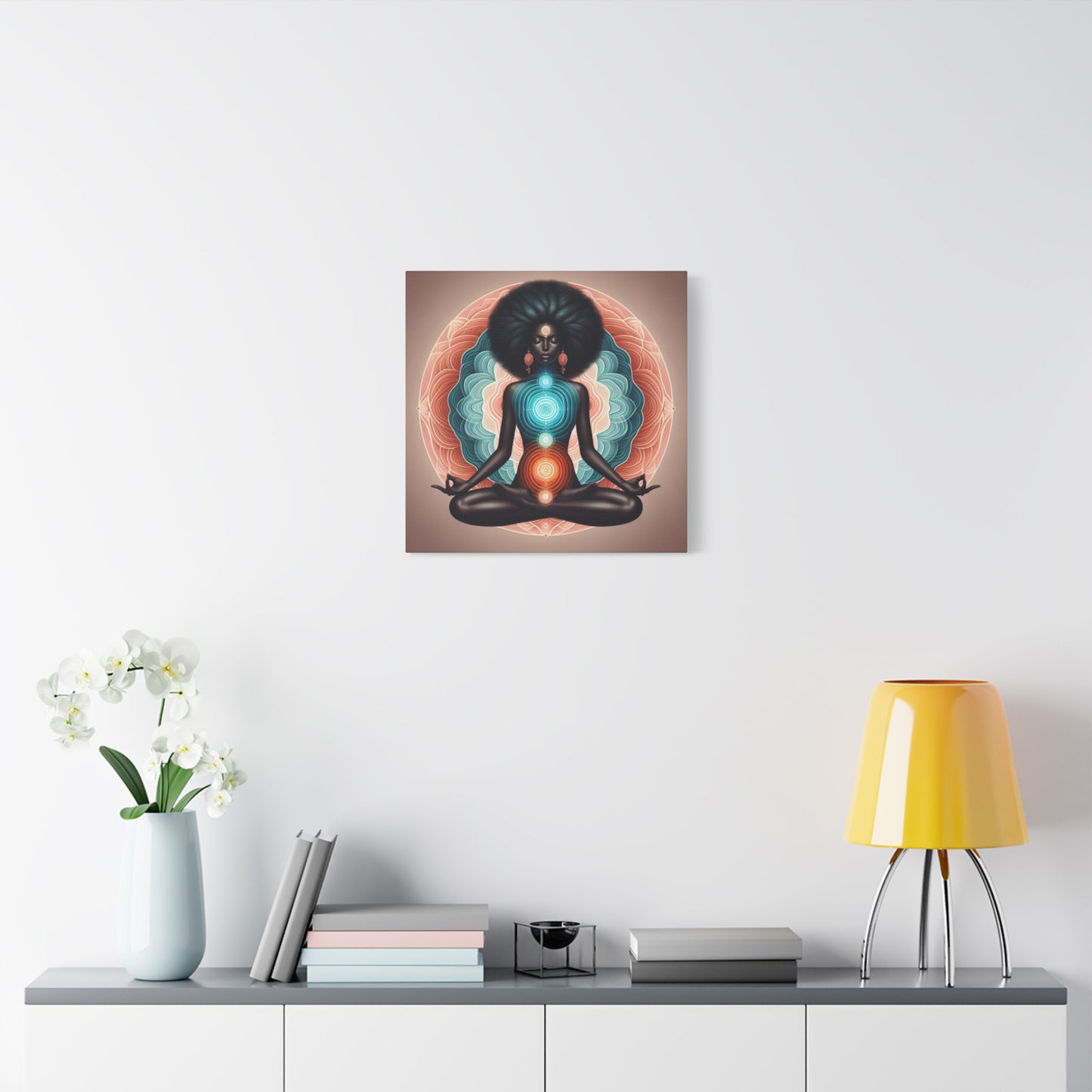 Meditation Art Canvas, Spiritual Wall Decor, Mindfulness Gift, Chakra Artwork, Black Woman Art Print, Yoga Home Decor