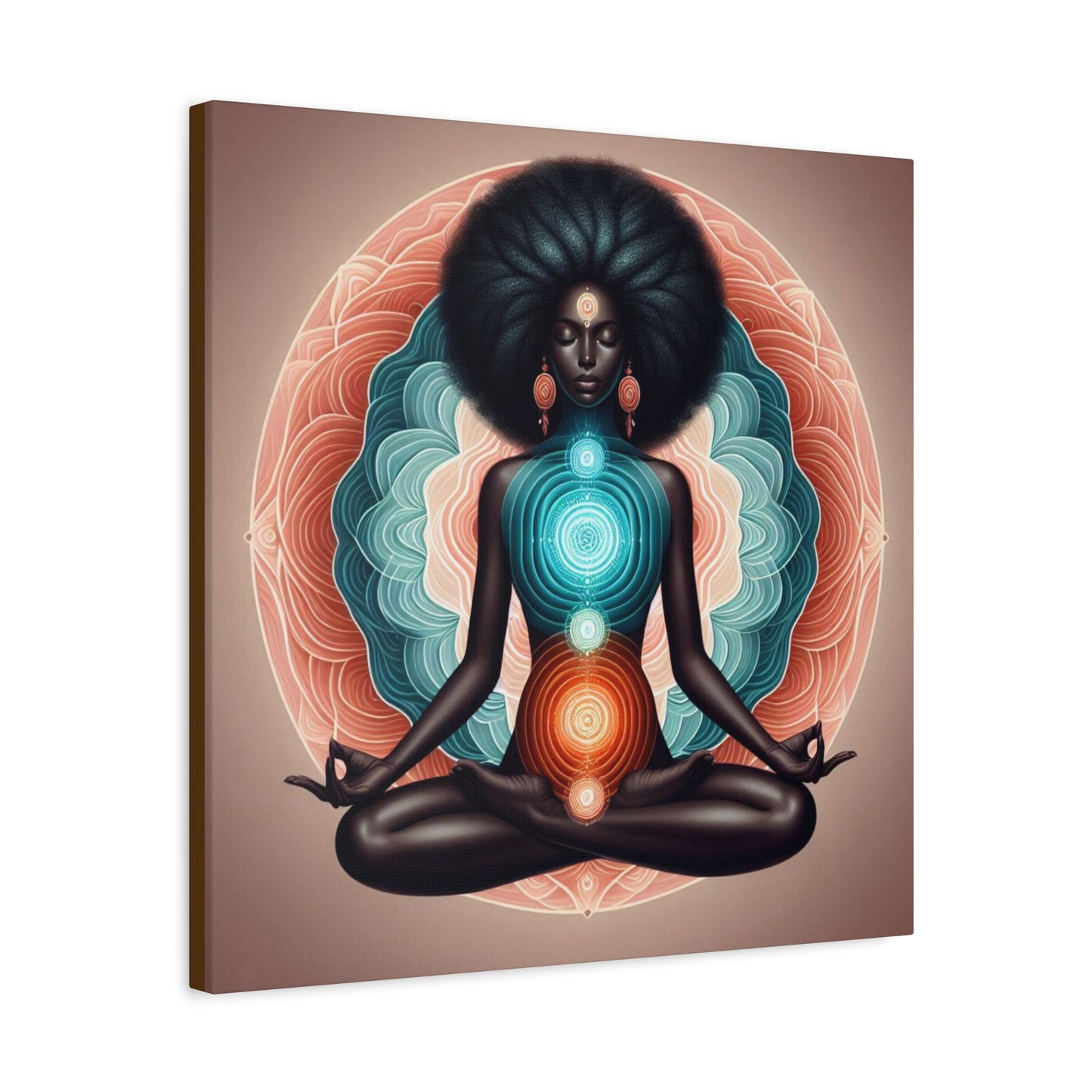 Meditation Art Canvas, Spiritual Wall Decor, Mindfulness Gift, Chakra Artwork, Black Woman Art Print, Yoga Home Decor
