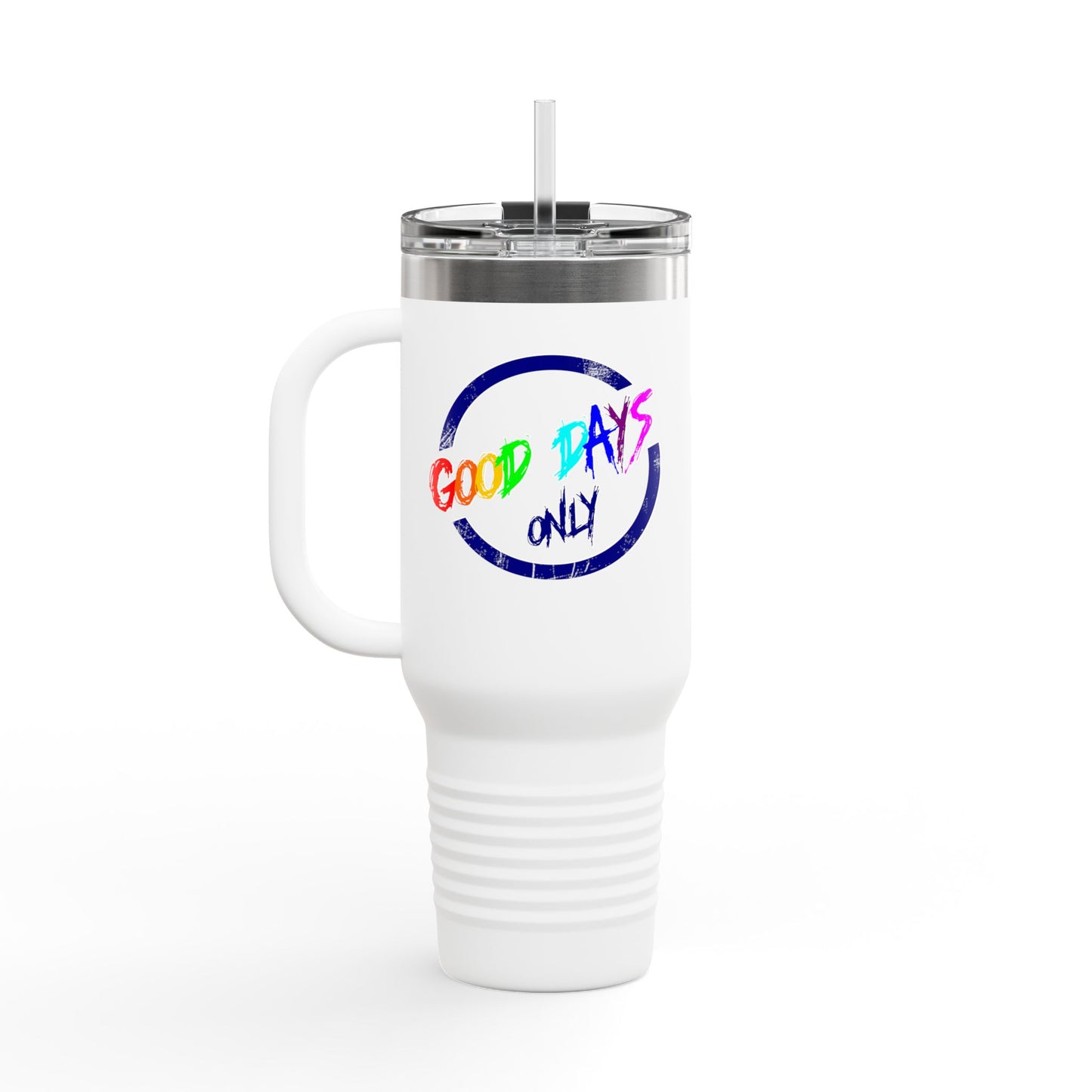 Good Vibes Insulated Travel Mug, 40oz - Perfect for Coffee Lovers, Road Trips, Camping, Gift for Travelers, Motivational Drinkware