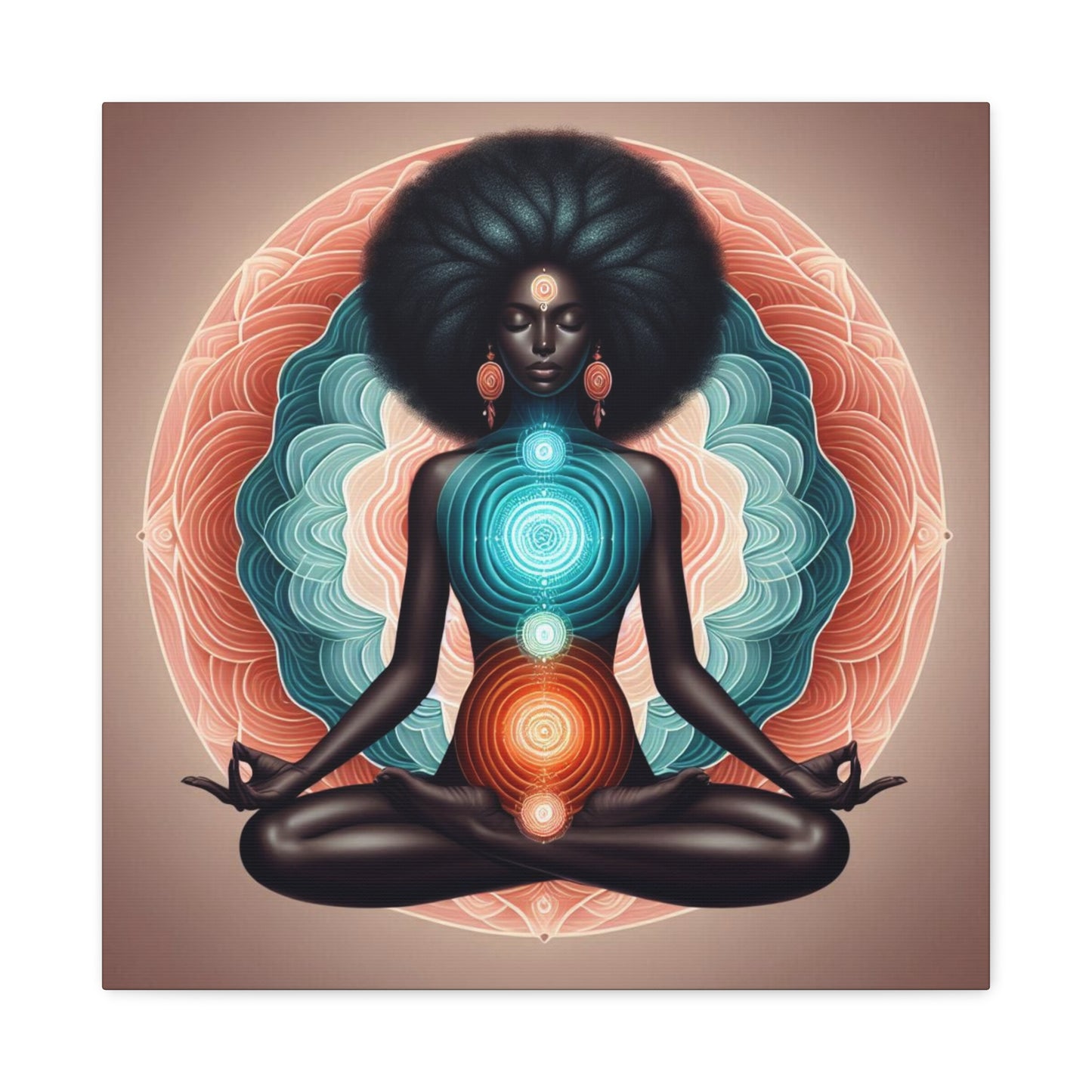 Meditation Art Canvas, Spiritual Wall Decor, Mindfulness Gift, Chakra Artwork, Black Woman Art Print, Yoga Home Decor