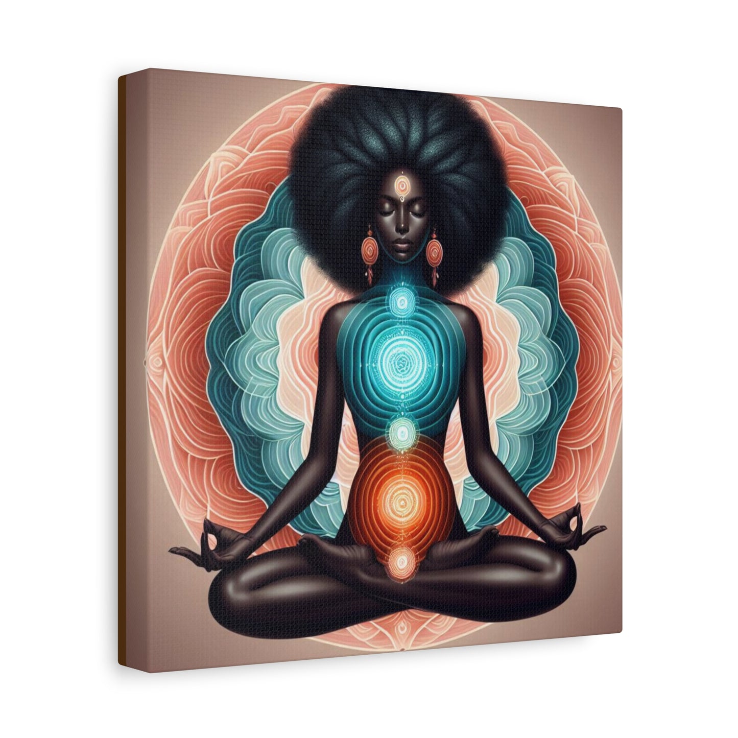 Meditation Art Canvas, Spiritual Wall Decor, Mindfulness Gift, Chakra Artwork, Black Woman Art Print, Yoga Home Decor