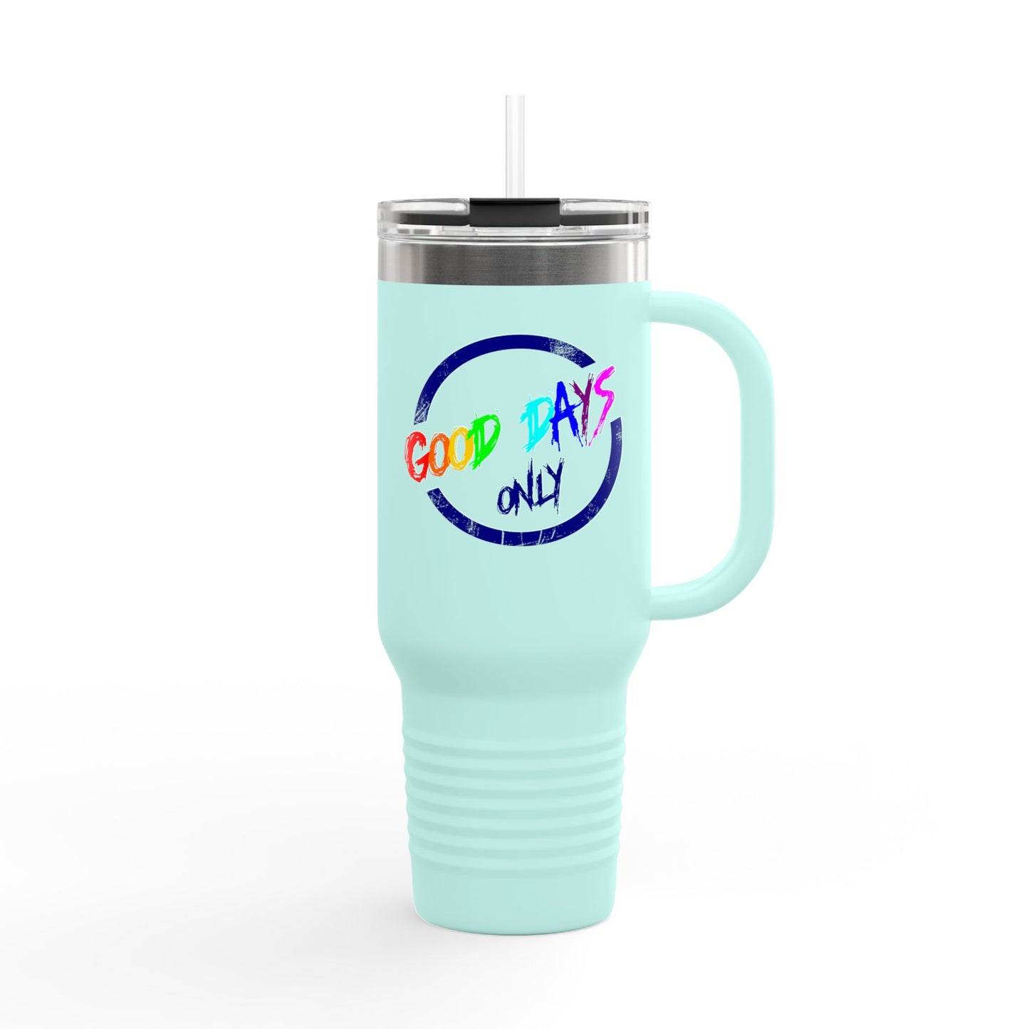 Good Vibes Insulated Travel Mug, 40oz - Perfect for Coffee Lovers, Road Trips, Camping, Gift for Travelers, Motivational Drinkware