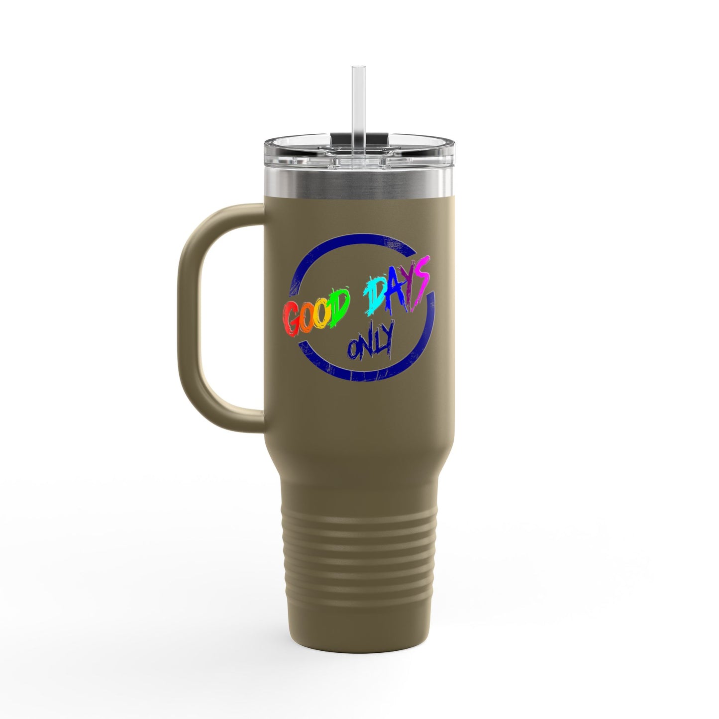 Good Vibes Insulated Travel Mug, 40oz - Perfect for Coffee Lovers, Road Trips, Camping, Gift for Travelers, Motivational Drinkware