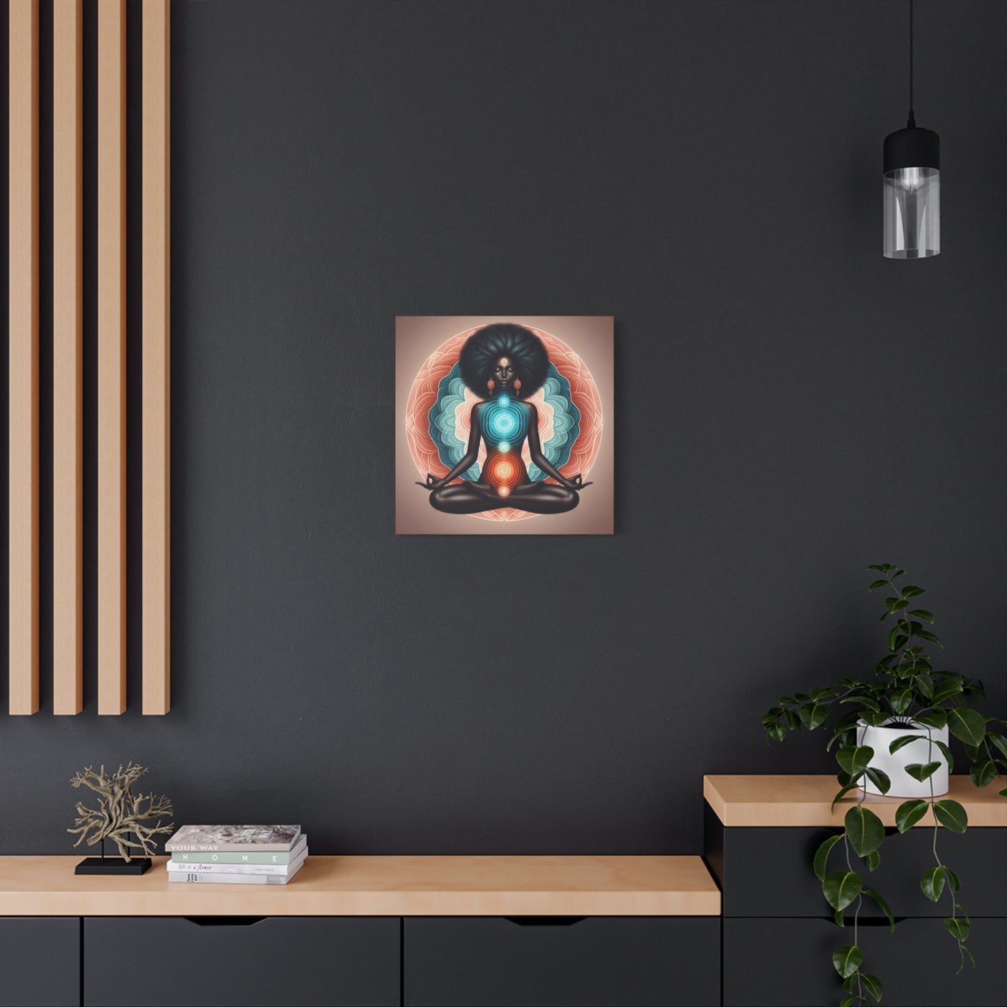 Meditation Art Canvas, Spiritual Wall Decor, Mindfulness Gift, Chakra Artwork, Black Woman Art Print, Yoga Home Decor