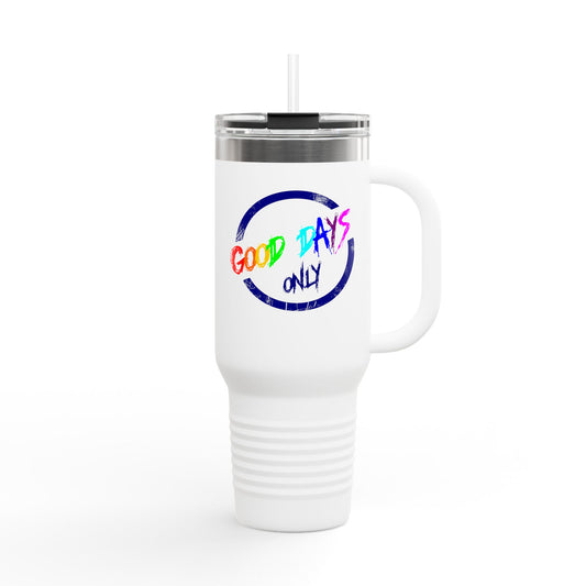 Good Vibes Insulated Travel Mug, 40oz - Perfect for Coffee Lovers, Road Trips, Camping, Gift for Travelers, Motivational Drinkware