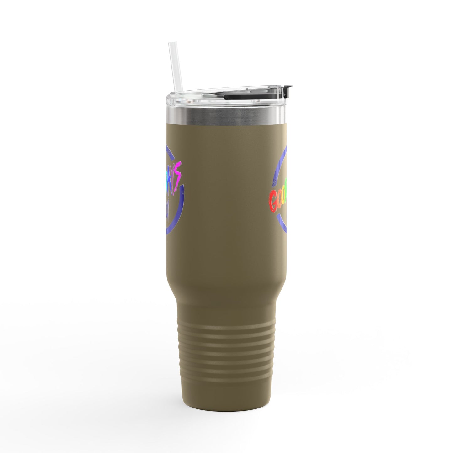 Good Vibes Insulated Travel Mug, 40oz - Perfect for Coffee Lovers, Road Trips, Camping, Gift for Travelers, Motivational Drinkware