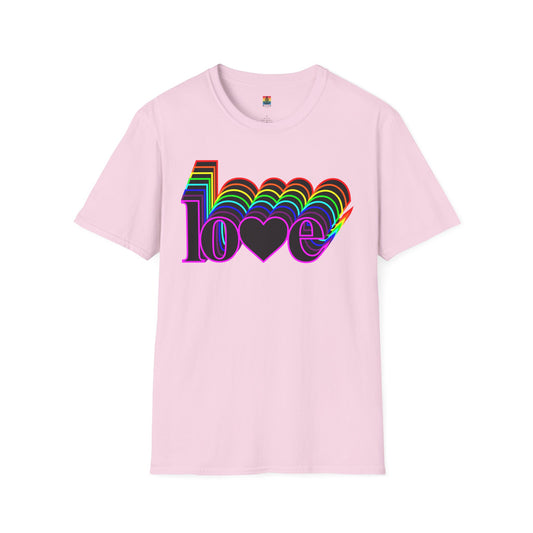 Retro Love Graphic T-Shirt | Unisex Softstyle Tee | Pride Shirt, Casual Wear, Gift for Him/Her, Rainbow Design, Everyday Style